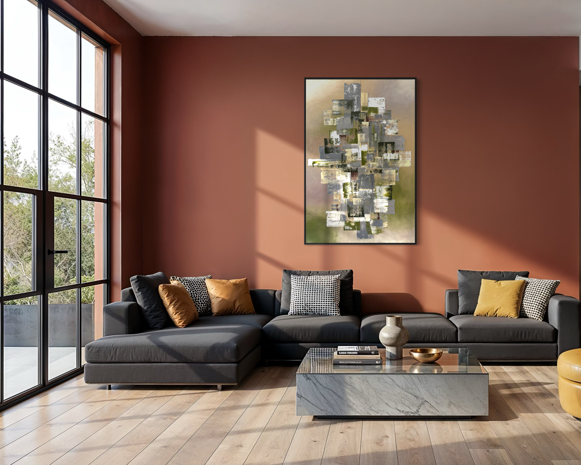 Mező, 90x130 cm, absztrakt, egyedi festmény 04